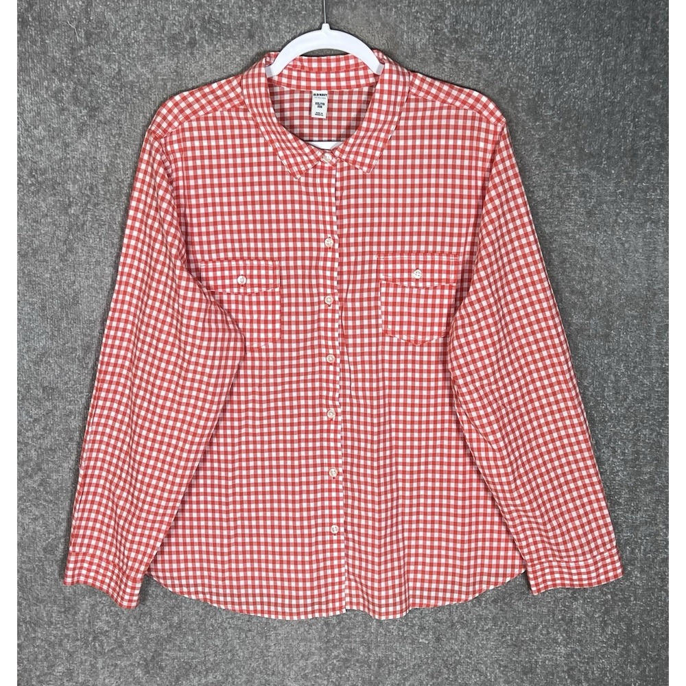 Old Navy Gingham Button Up Top Womens Sz XXL Red Cotton Pockets Lightweight